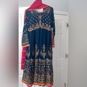 Large size dark turquoise, and pink scarf